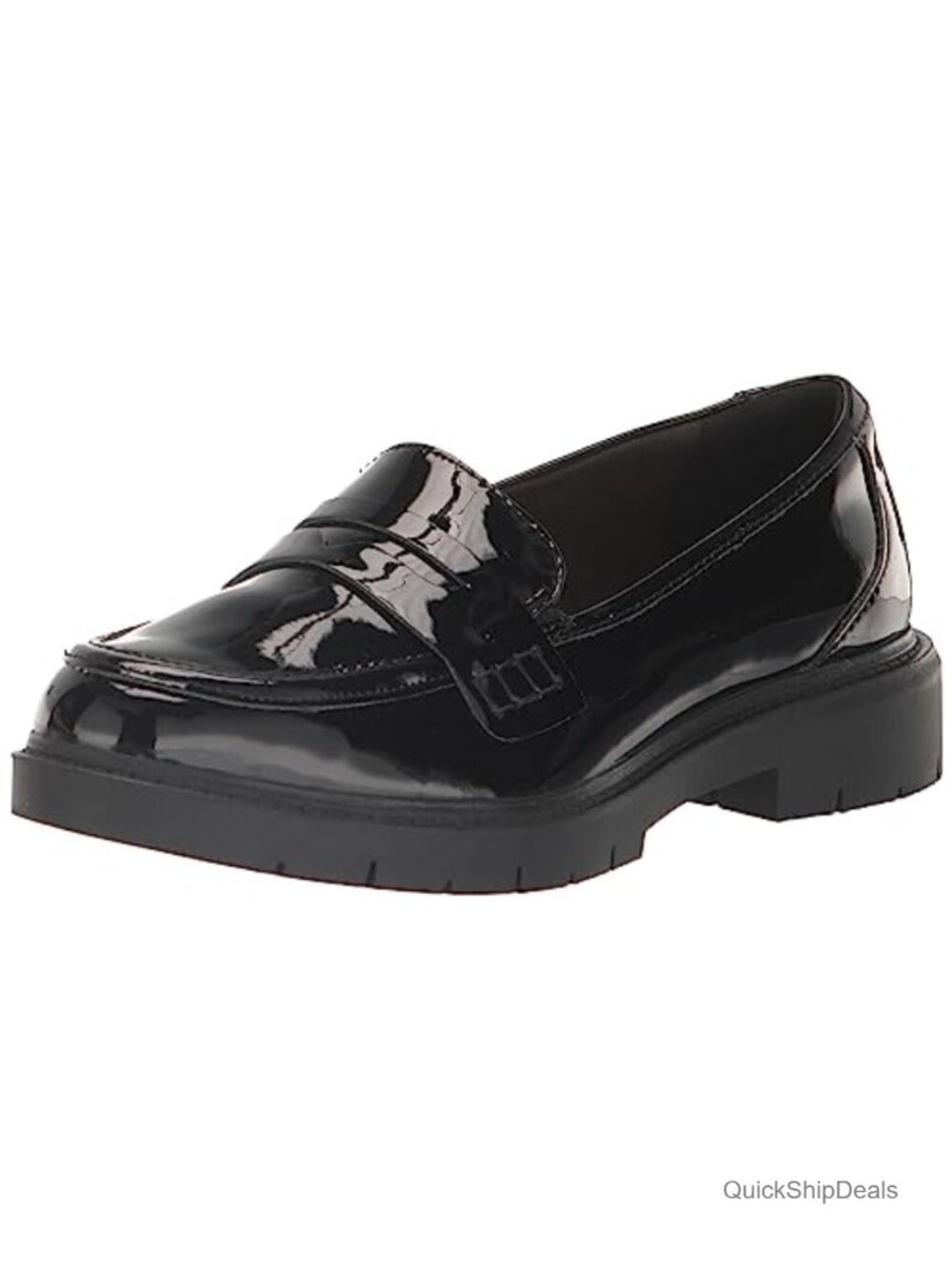 Leather Low Block Heel Round Toe Slip-On Loafers